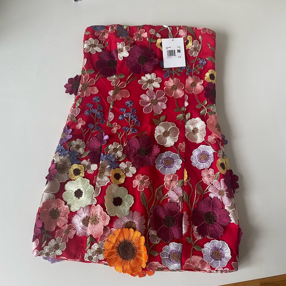 3D Flower Embroidered Strapless Dress NWT